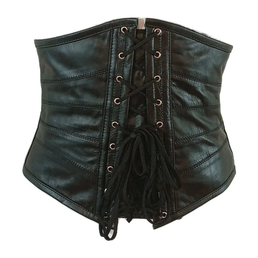 Unterbrustkorsett Schwarz Echtleder Stahlstäbchen Korsett Taillentrainer Waist Trainer Korsett
