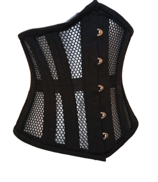 Unterbrustkorsett Schwarz Baumwolle Mesh Corsage - Underbust Corset Black Mesh 2XS to 7XL