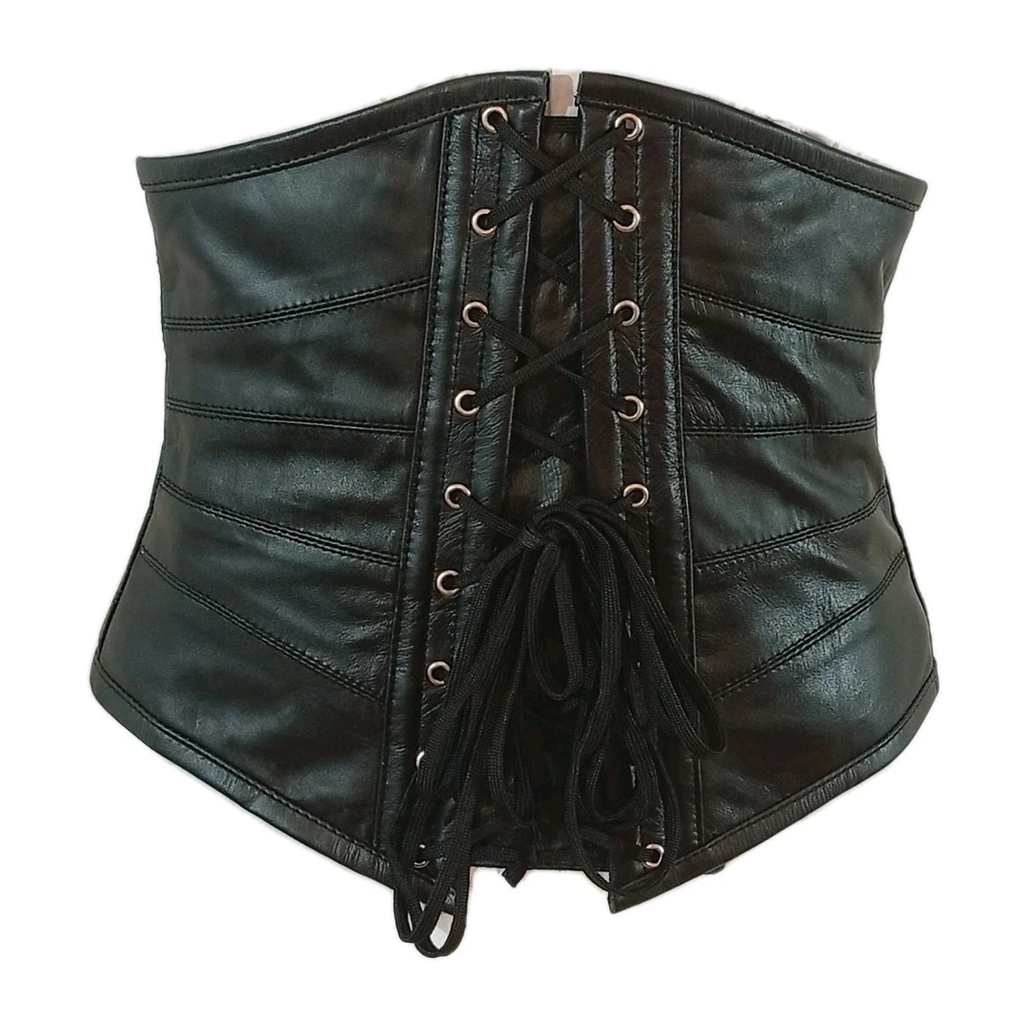Unterbrustkorsett Schwarz Echtleder Stahlstäbchen Korsett Taillentrainer Waist Trainer Korsett