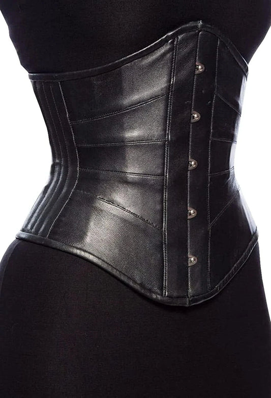 Unterbrustkorsett Schwarz Echtleder Stahlstäbchen Korsett Taillentrainer Waist Trainer Korsett