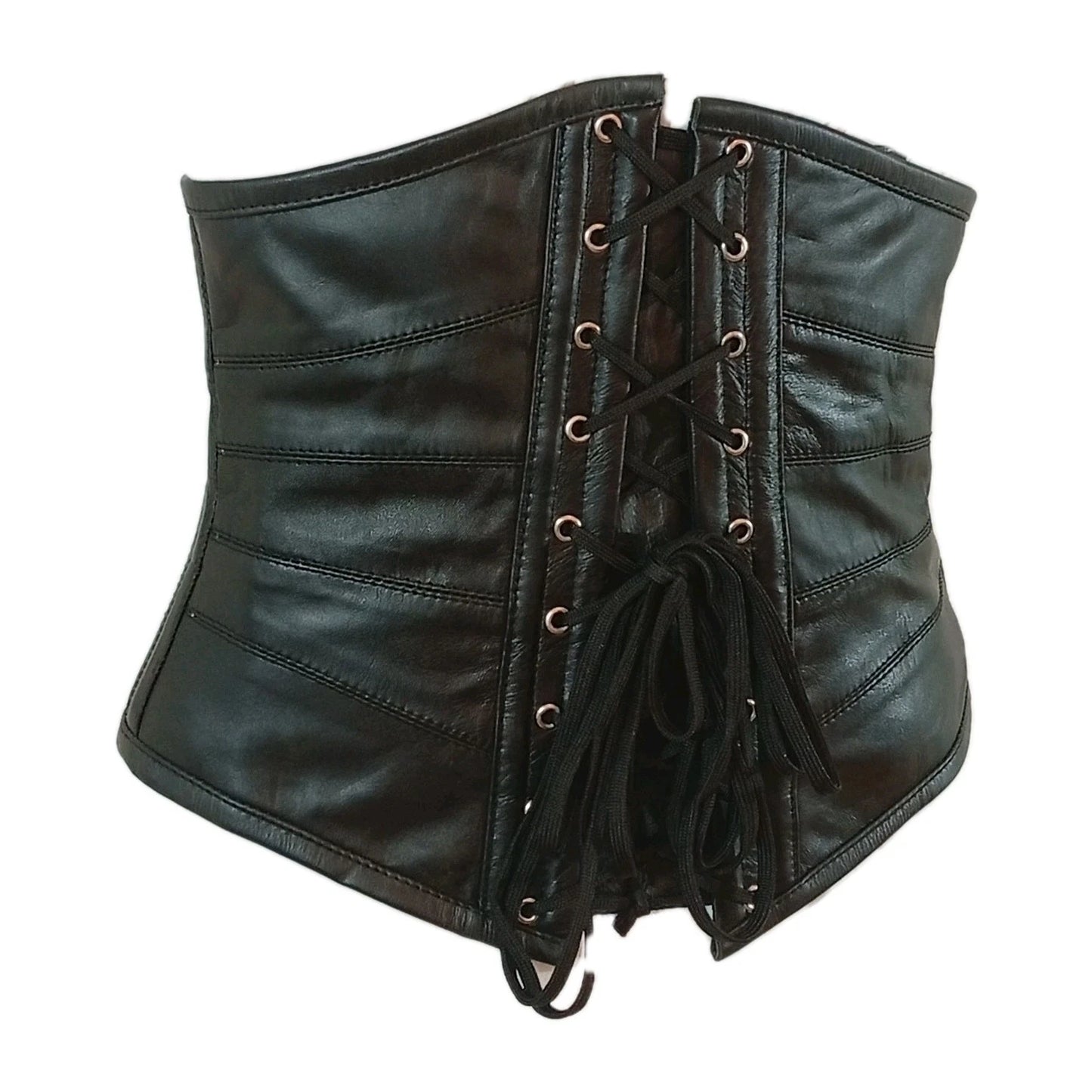Unterbrustkorsett für Damen Echtleder Stahlstäbe Waist Trainer Schwarz Leder Corsage