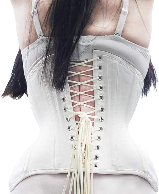Damen Weißes Unterbrustkorsett mit Doppelstahlstäbchen aus Baumwolle | Waist Trainer, Taillentrainer & Shapewear Korsett